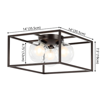 Kyle 14" 3-Light Modern Farmhouse Metal/Iron Open-Caged LED Flush Mount - JONATHAN Y
